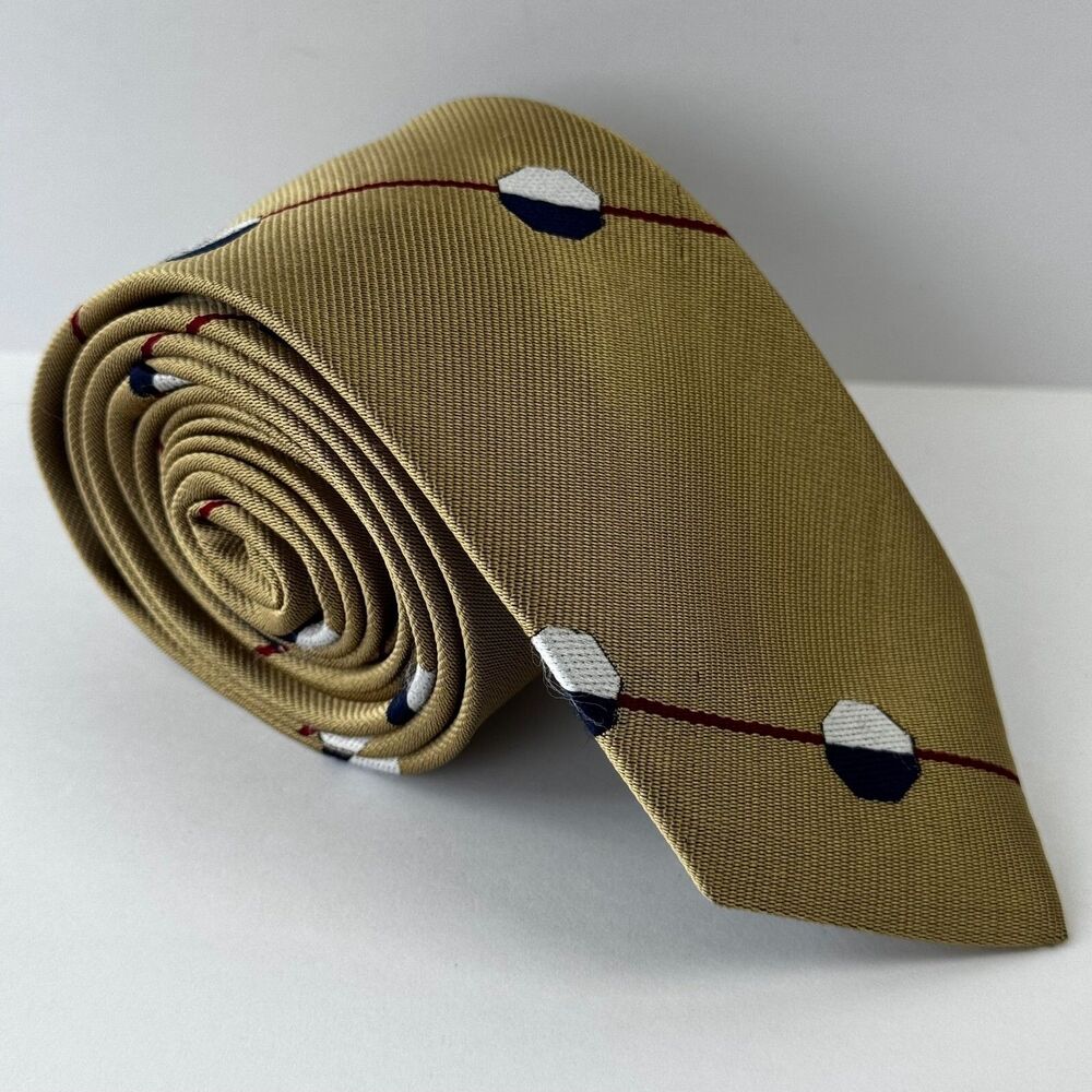 Band Of Outsiders Tie Silk USA Made Beige Red Navy Octagon Geometric Preppy Mod‎